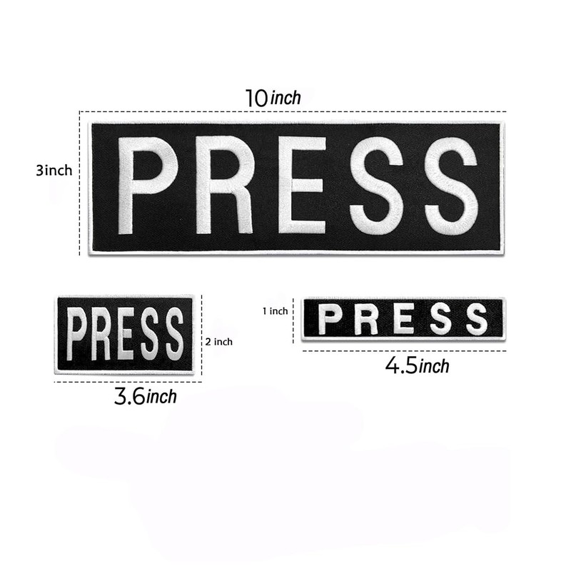 3Pcs Press Patch Set Embroidered Patches for Press Vest Photographer