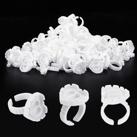 Pretty memory 150 Pcs Glue Rings for Eyelash Extensions, Lovely Heart-Shaped Lash Glue Rings Blooming Eyelash Glue Holder Volume Fanning Cup Lash Extension Supplies, White