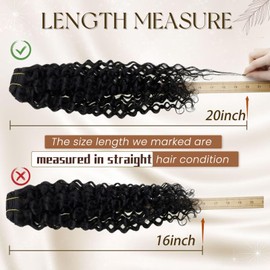Hetto Water Wavy Clip in Hair Extensions Curly Hair Extension Deep Wavy Black Curly Clip in Hair Extensions 120g 7Pcs 20Inch #1 Jet Black