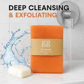 Safarinet African Mesh Sponge, Extra Long Exfoliating Bath Scrub for Smooth Skin, Back Acne and Keratosis, Pilaris, Bacteria Resistant, Durable, Travel Friendly