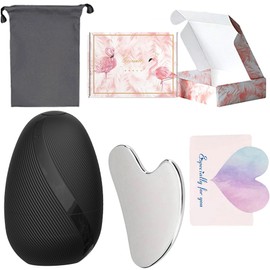 Compartimento para hielo facial en forma de huevo - hielo facial, tabla gua sha en forma de corazón - desinflamador, bolsa gris - almacenamiento. Día de San Valentín, Navidad, Día de la Madre (Black)