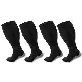 UZSUZZ Plus Size Compression Socks for Women Men, 2 Pairs 15-20 mmHg Graduated Compression Support Stockings, Wide Calf Extra Large Knee High Stockings for Running Flying Pregnancy Nurse Travel Edema