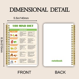 2 packs of Healthy Diet List Cover Notebook, A5 Spiral Coil Notebook, 5.5 x 8.3 inches, 50 sheets 100 pages, Exquisite Learning, Office Notebook, Edible Food Details