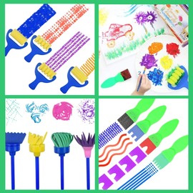 Kit de Herramientas de Pintura con Delantales para Niños, 19 Pieza Divertido Juego De Brochas de Pintura Pincele de Esponja para Niños, Dibujo Artesanal DIY Regalos para Niños, Estudio, Familia