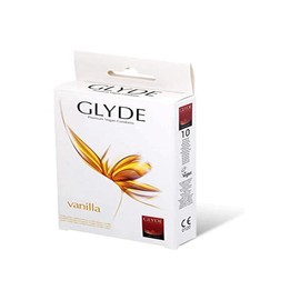 Glyde Ultra Vanilla 10 vegane Condome - gelb gefärbt mit sinnlichem Duft, caseinfrei, zertifiziert mit der Vegan-Blume