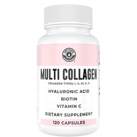 Collagen Capsules with Biotin, Hyaluronic Acid, Vitamin C, Hydrolyzed Multi Collagen Peptide Capsules Types I, II, III, V, X For Skin, Hair, Nails and Joint Health Supplement* 120 Count