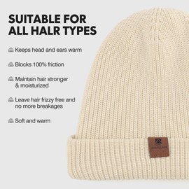 BARFULKER Beanie Hat Women Men Winter Warm Knitted Hat Winter Hats Thermal Running Hats Stretchy Soft Wool Hat with Cuffs and Thick Warm Lining Gift Unisex, White