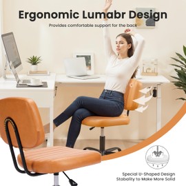 Simple Deluxe Small Office Desk Chair with Wheels, Armless Office Chair Low Back Lumbar Support, PU Leather Computer Task Swivel Vanity Rolling Chair No Arms for Small Space, Home, Brown