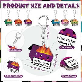 Ferreve Emotional Support Gifts Dumpster Fire Acrylic Keychains Nurses Teachers Employee Appreciation Gifts(Colorful,96 Pcs)