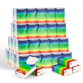 Paquete de 20 pañuelos de bolsillo a granel, tela de viaje suave de 3 capas, diseño de degradado de arco iris, 10 hojas por paquete, paquetes individuales pañuelos faciales portátiles para oficina