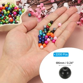 PATIKIL 6mm Round Shiny Pearl Beads, 2200 Pcs Faux Pearls Loose Beads with Hole for Cosmetic Boxes DIY Parts Jewelry Making Wedding Birthday Party Home Decorating, Black