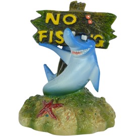 Supa No Fishing Sign, Shark Aquarium/Fish Tank Ornament, Realistic Detail, Approx. 6.5cm(L) x 7cm(W) x 8.5cm(H)