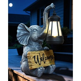 KVR Solar Elephant Garden Lights, Outdoor Welcome Statue Decor for Patio Yard, Birthday Gift for Women Mom Grandma (2025 New Gift Ready)​ (Black)