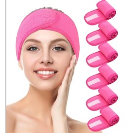 LF line Spa Headband 6 Pack Ultra Soft Adjustable Face Wash Headband Terry Cloth Stretch Make Up Wrap for Face Washing, Shower, Facial Mask, Yoga Pink