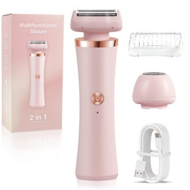 Bikini Trimmer for Women & Men - 2 in 1Replaceable Painless Electric Razor for Body & Face,Wireless Portable Trimmer for Women Wet & Dry Electric Shaver,IPX7 Waterproof,USB Rechargeable