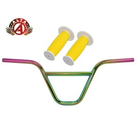 ALTA BMX CHROMOLY Z-Bar Handlebar OIL SLICK W/ 2-Tone White MUSHROOM BMX GRIPS. - Handlebar W/ White/Yellow Grips