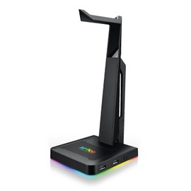 SPYCO Keeper HS-131, Gaming Headset Stand, RGB LED Breathing Effect, 2 USB Ports, Universal Adaptability, Anti-Slip Base, Antinode Wire in PVC, Ideal for Notebook, Computer Desktop and Tablet