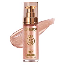 Body Shimmer Oil, SPF 45 Broad Spectrum,Sunscreen Shimmer Body Oil with Coconut Oils,Long Lasting Luminizer for Body & Face, Highlighter Illuminator body Makeup(Rose Gold, 30ML)