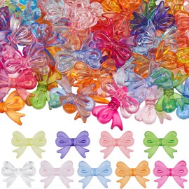 SOFPLATE 100Pcs Acrylic Bow Beads Bowknot Bead Bulk Colorful Pink Blue Green Opaque Butterfly Bows Bowknots Shaped Mini Loose Spacer Bead for Jewellery Making Bracelet Necklace DIY Crafts Accessories