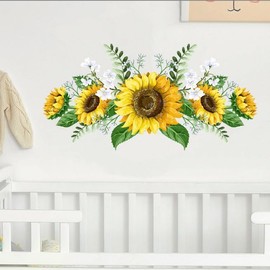 Sunflower Wall Stickers Peel and Stick Yellow Sunflower Wall Decor,Removable Waterproof Wall Decals for Living Room Bath Paint,Treatments and Supplies