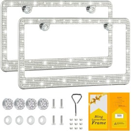 Does Not Apply Bling License Plate Frame for Women,2 Pack Premium Stainless Steel Rhinestone Ca
