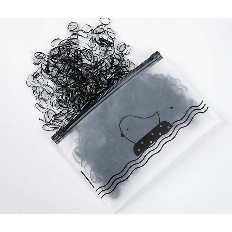 1000PCS, Mini Black Hair Rubber Bands with Storage Bag, Small