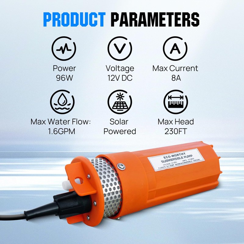 ECO-WORTHY 12V DC Submersible Well Water Pump with 10ft Cable,