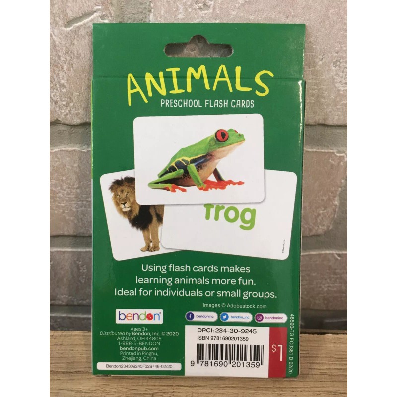 Bendon NEW Bendon 36 Flash Cards Preschool ANIMALS Flash Cards