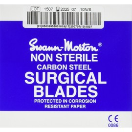 Swann-Morton 0101 Kohlenstoffstahl Chirurgische Skalpellklinge, Unsteril, Größe #10, Folienpakete, 100 Stück