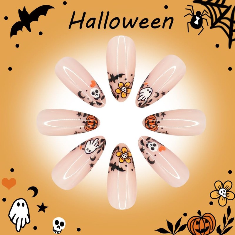 Halloween Press on Nails Medium Almond 3D Fake Nails Cute