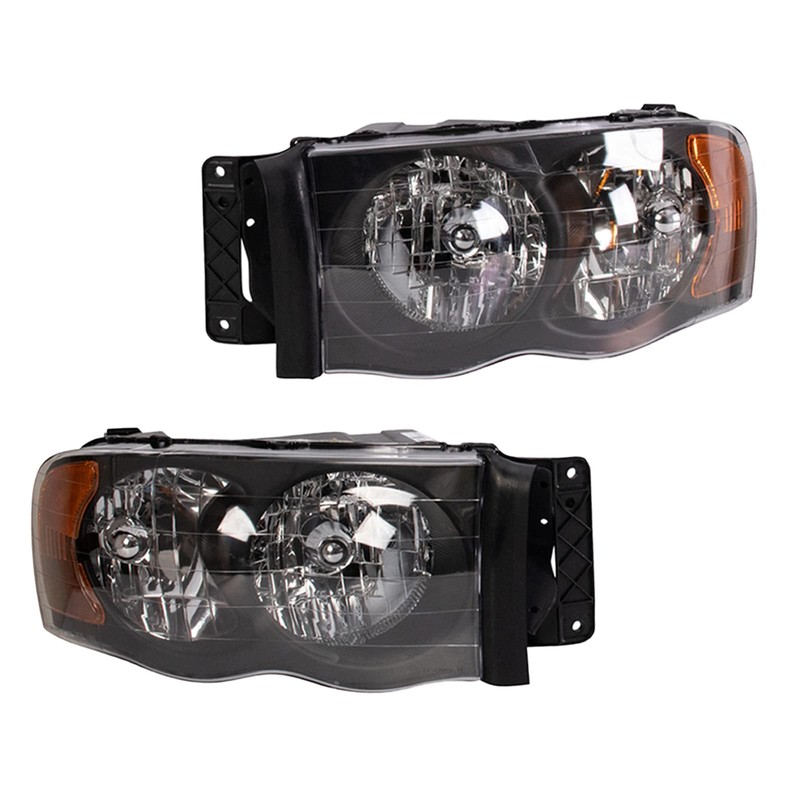 TRQ 2 Piece Headlight Assembly Set Halogen Black Bezel Driver