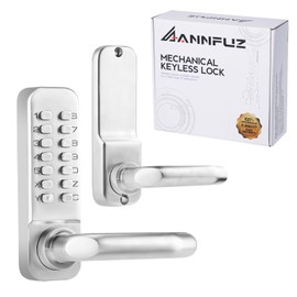 ANNFUZ Single Sided Keypad Door Lock Lever, Mechanical Keyless Entry Door Lock with Handle, Code Combination Front Gate for Warehouse, Not Deadbolt, Auto Lock, No Electronic (Pearl Chrome)