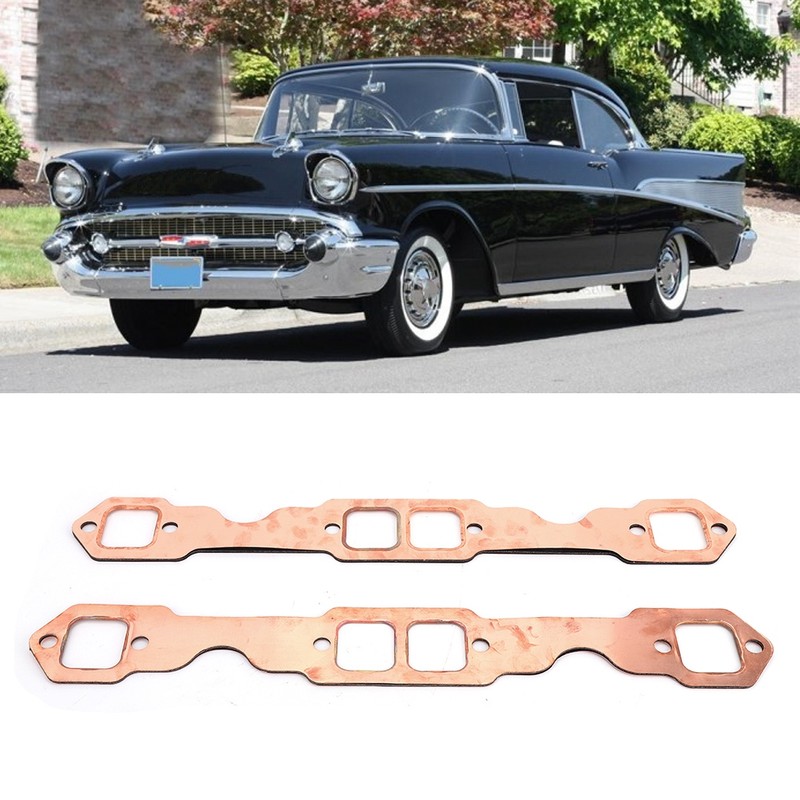 2pcs Square Port Copper Plating​ Header Exhaust Gaskets Reusable Fit