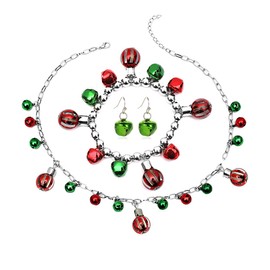 CSIYANJRY99 Christmas Necklaces Bracelet Earrings for Women X-Mas Jingle Bell Light Bulbs Collar Necklaces Jingle Bell Drop Dangle Earrings Set Holiday (B)