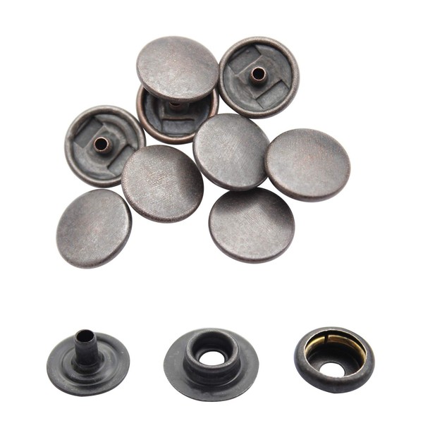 WedDecor Gunmetal Black 15mm Press Studs Heavy Duty Metal Nickle Free 4 Parts Snap Fasteners Rivets Button for Leather Crafts, Jackets, Bags, Straps, Jeans, Clothes Repair - Pack of 10