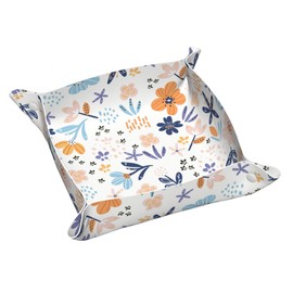 Leather Jewelry Valet Tray for Women and Man, Storage Tray for Remote Controller, Keys, Phone, Wallet, Coin, Jewelry (Flowers1, S)