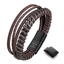 Elegant Men's Leather & Stainless Steel Bracelet - Versatile & Durable Black Braided Bracelets for Men-22.5cm (8.5 inch, Black and Brown)