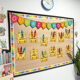 Birthday Bulletin Board Set for Classroom Decorations Pencil Box Cutouts Colorful Pencil Tags with Trim Borders for Back to School Birthday Chalkboard Door Wall Decors Supplies