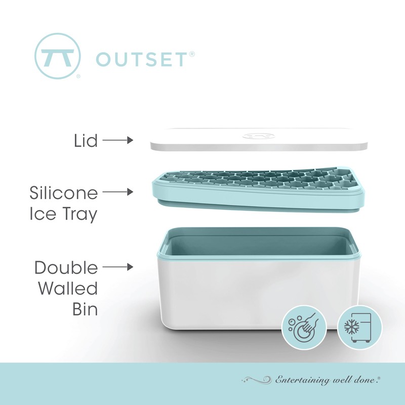 Outset Hexagon Silicone Ice Cube Tray and Storage Bucket, 29