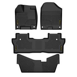LQI Floor Mats Cargo Liners 4PCS Compatible with Honda Pilot 8 Passenger Models 2016-2022, No Elite Models, 1st & 2nd & 3rd Row, TPE All Weather Protection Black Floor Liners