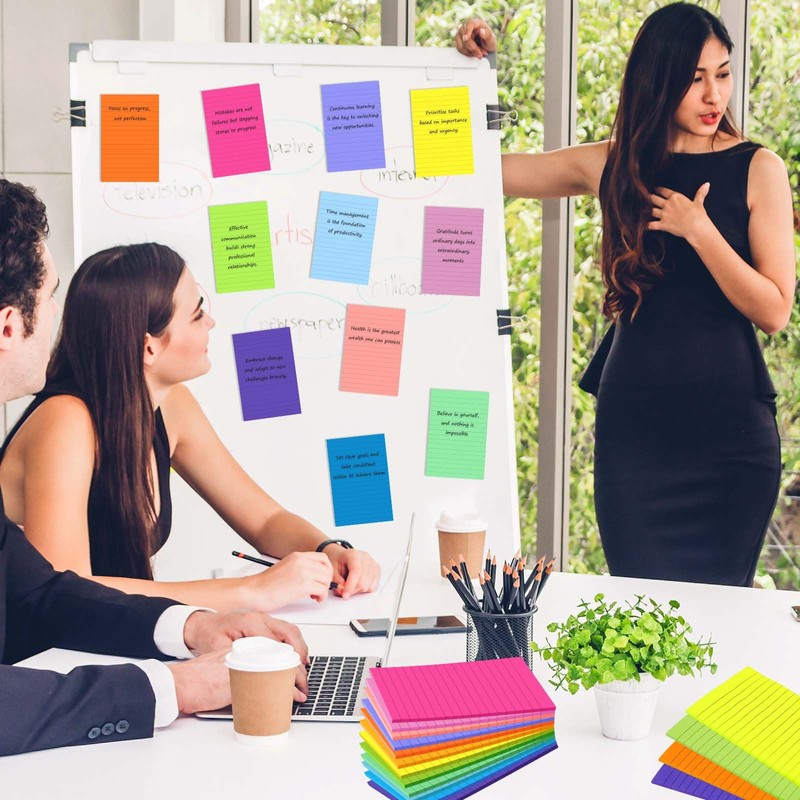 (12 Pack) Lined Sticky Notes 4x6 Inch, 12 Bright Colors