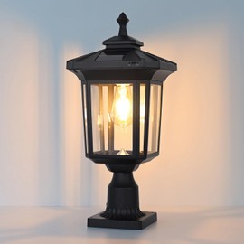 Kemeco Solar Post Light Outdoor, ST4346Q Dusk to Dawn Solar Lamp Post Light with Pier Mount Base Bright Sandy Colored LED, Waterproof Aluminum Fence Pole Lights for Gates Yard Path Garden