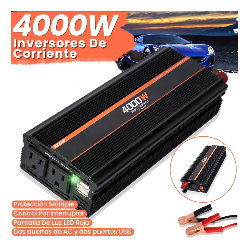 Inversor De Corriente Para Coche Hzero 4000w Convertidor Voltaje Transformador