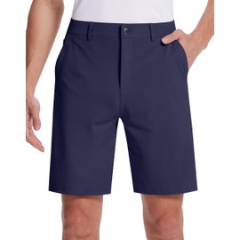 SERAMY - Pantalones cortos de golf para hombre, de 9 pulgadas con 5 bolsillos, elásticos, ligeros, de secado rápido, para el trabajo, casual, para hombre, marino, 38 Short