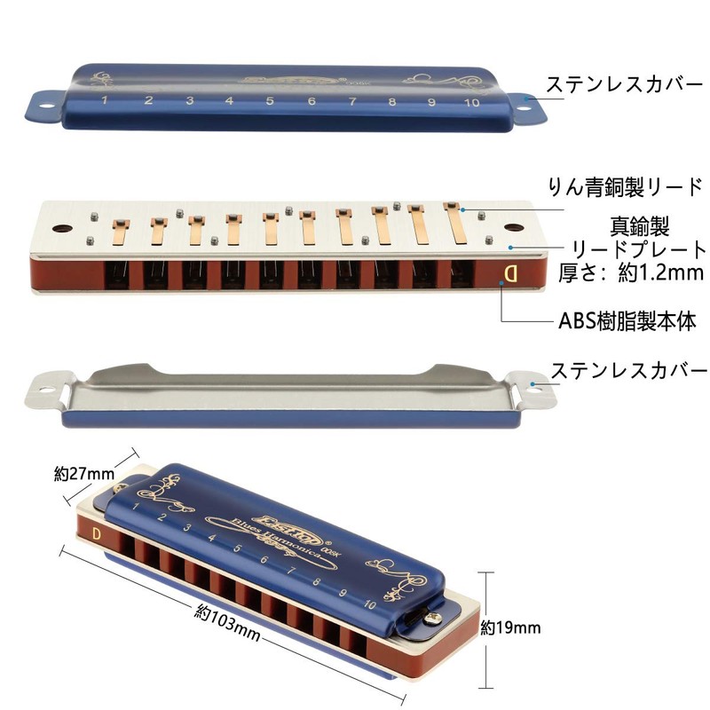 East top Harmonica Blues Harmonica 10 Hole Harmonica D Tone