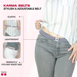 Truth Womens belts Adjustable Stretch Belt, No Show Flat Buckle KARMA ladies belts for womens, Perfect ladies belts KARMA-GREY-LINES-XL