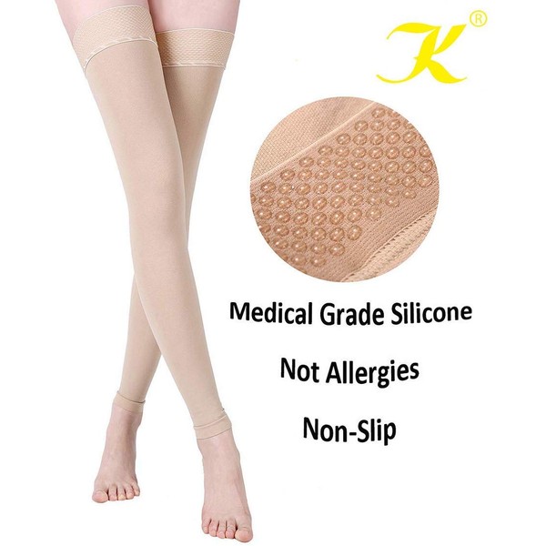 KEKING Thigh High Compression Stockings Footless, Unisex, 15-20mmHg Leg Support