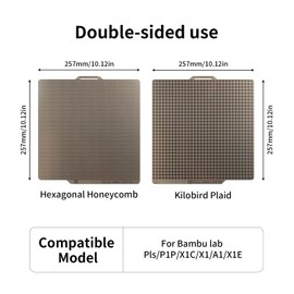 Imdinnogo 3D Printer Platform Upgraded Gold Pattern Build Plate for BambuLab A1 X1C X1 X1E P1P P1S: Smooth Hexagonal Honeycomb+ Plaid Hologram Dual Sided Flexible Spring Steel Sheet 257x257mm