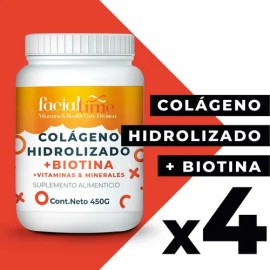Kit 4 Colágeno Con Biotina + Ácido Hialurónico 450gr