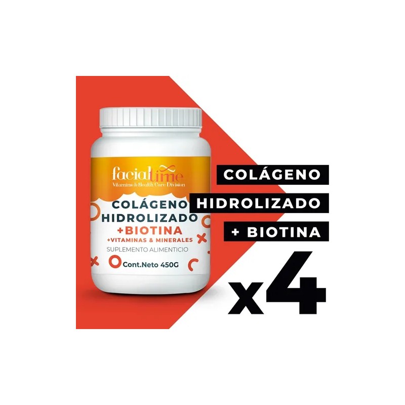 Kit 4 Colágeno Con Biotina + Ácido Hialurónico 450gr